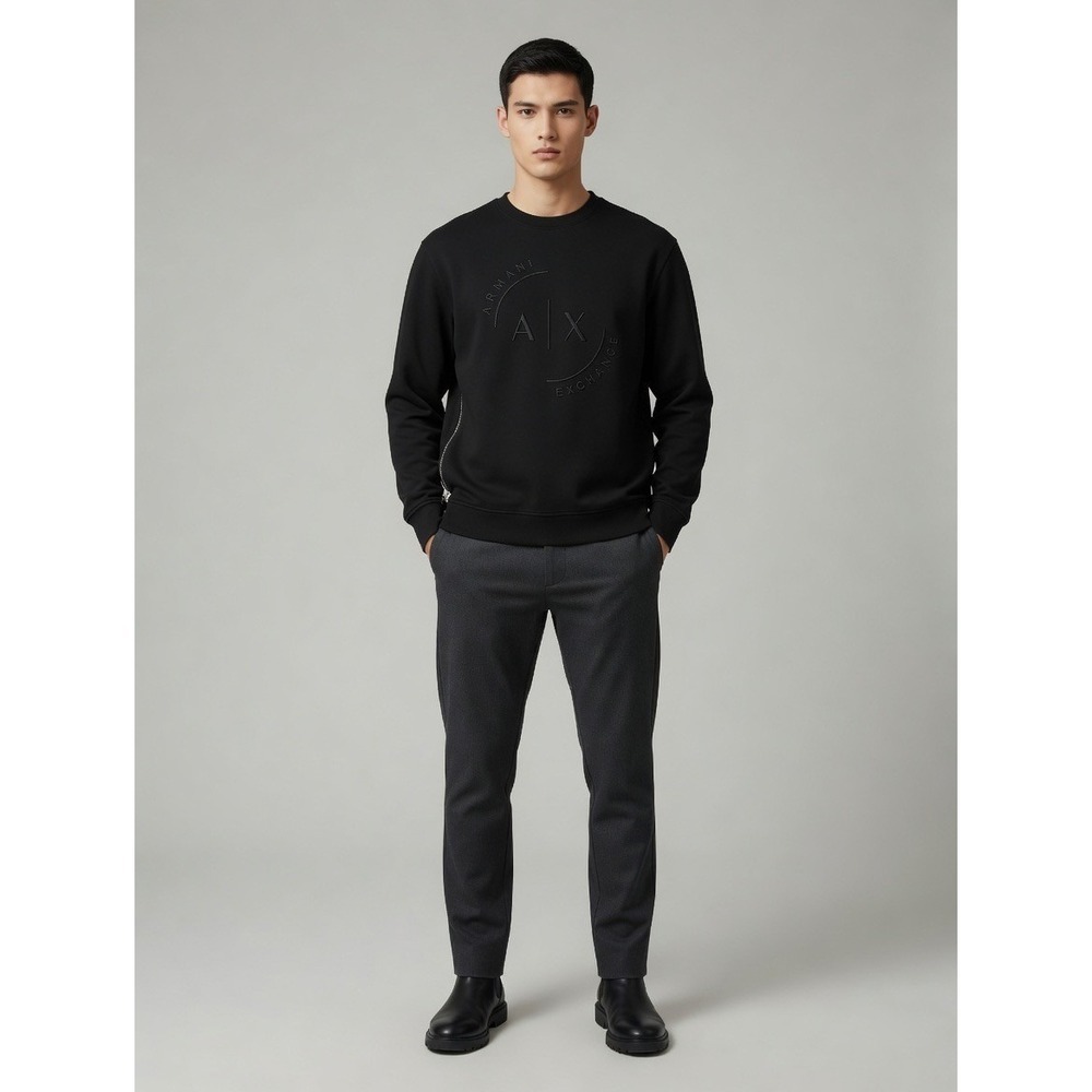 Armani Exchange Mens Navy Blue Side Zip Logo Crewneck Sweatshirt Size Medium